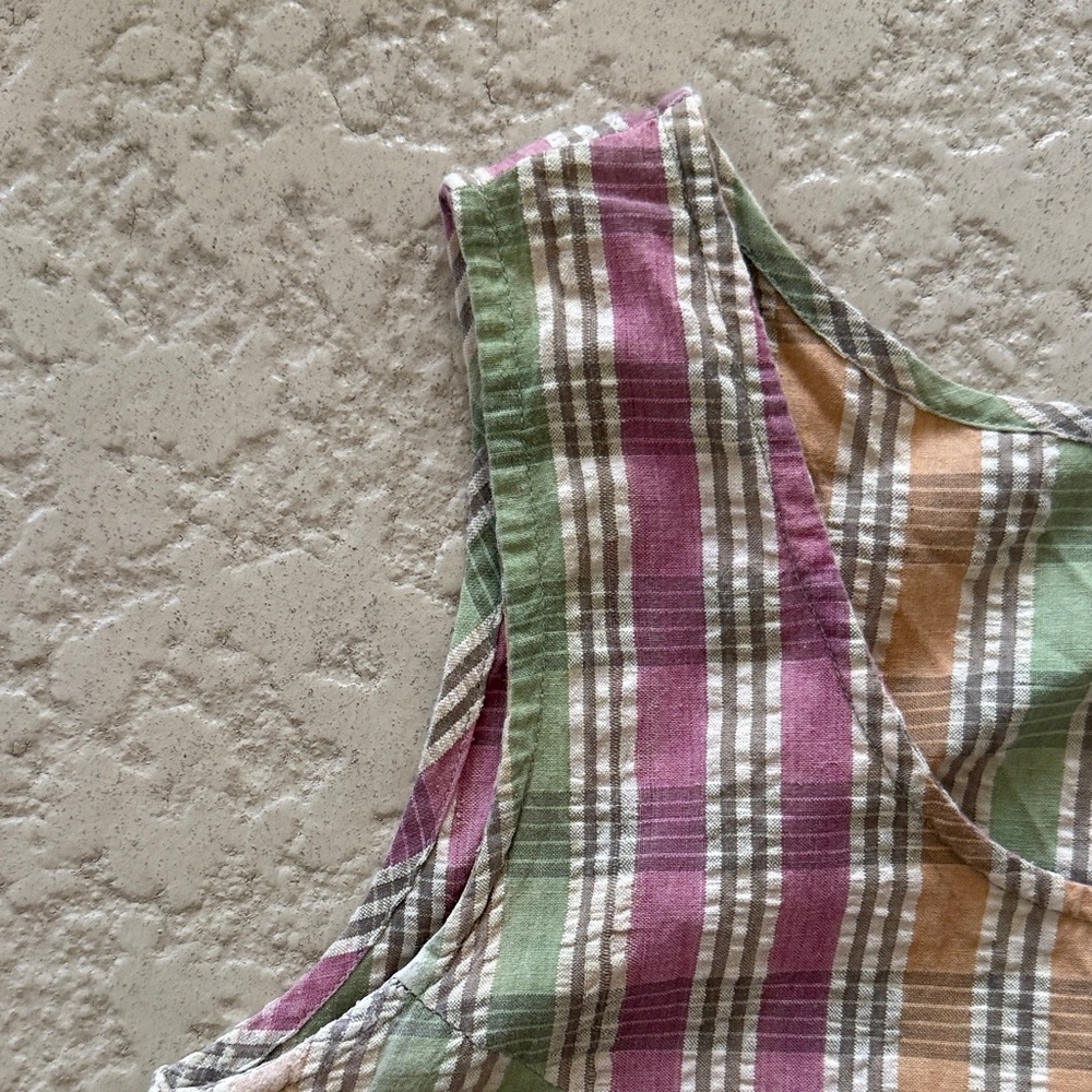 VTG Cotton Striped Green, Pink, and Tan Midi Dress - Picture 5 of 10